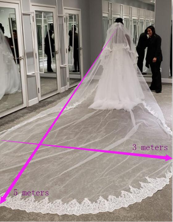 2 Schichten Lange 3 M Hochzeit Schleier 3 Meter 2 T Pailletten Spitze Abdeckung Gesicht Weiß Elfenbein Braut schleier Braut Zubehör