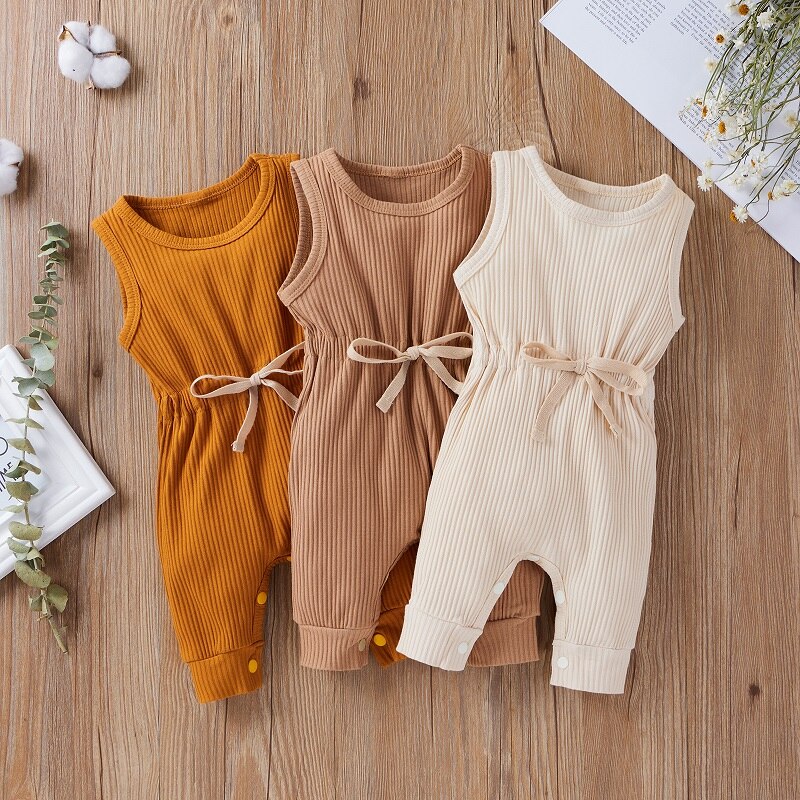 0-18M Pasgeboren Baby Jongen Meisje Mouwloze Effen Kleur Katoen Romper Jumpsuit Een Stukken Zomer Kleding