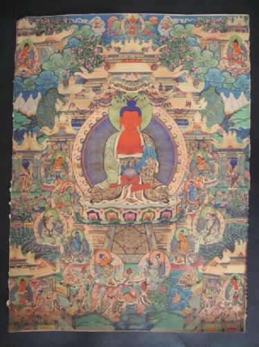 Tibet Antieke Boeddha meditatie thangka zijdebrokaat tibetaanse Boeddha