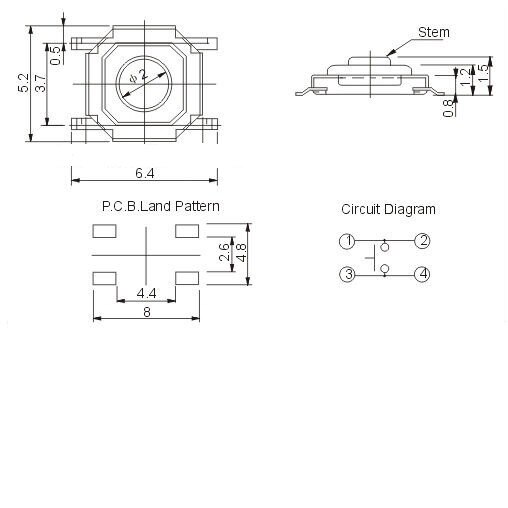 (PACK 50 UND.) (L:1.5MM) MICRO PULSADOR SMD 5.2X5.2MM 4 PATILLAS