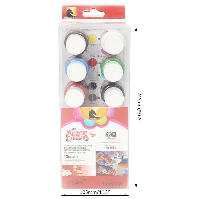 Juego de pintura acrílica, suministros de arte para manualidades, colores vibrantes no tóxicos, 12 colores, 203B