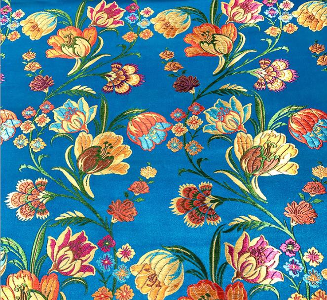 CF1137 Red/Golden/Blue Flowers Jacquard Silk Brocade Fabric Chinese Cheongsam Clothes Dress Jacket Fabric DIY Sewing Silk Fabric: light blue