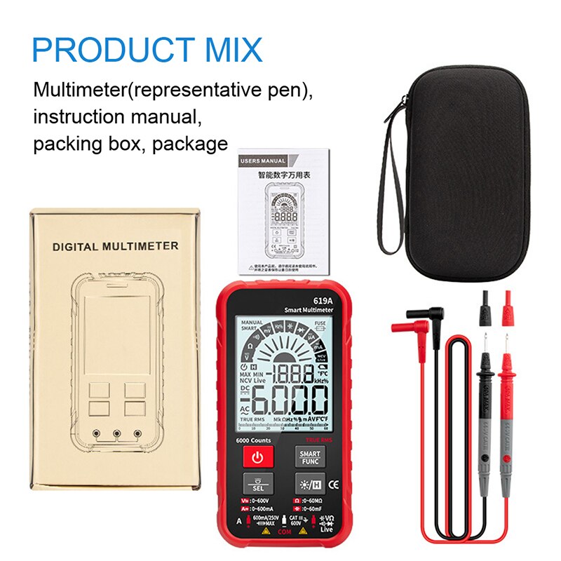 600V/mA Digital Multimeter AC/DC Currents Voltage Testers True RMS 6000 Counts Analog Bar Multimetro NCV Meter