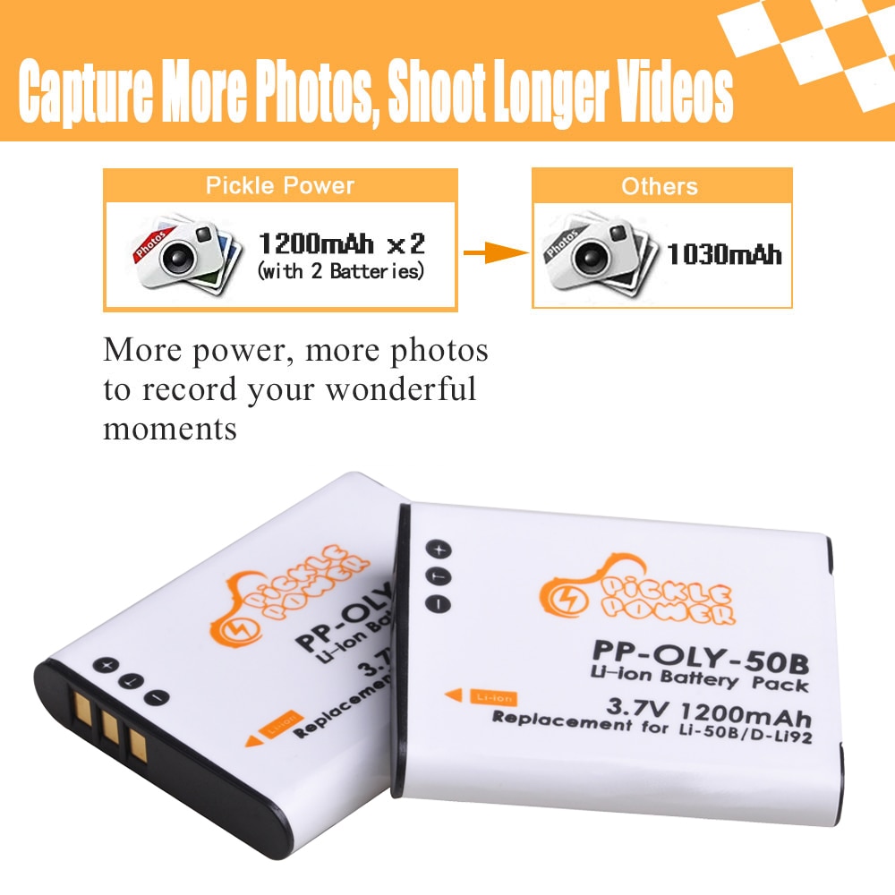 1200mAh Li-50B Battery for Olympus SZ-15, SZ-16 iHS, Tough 6000, 6020, 8000, TG-630 iHS, TG-820 iHS, TG-830 iHS, TG-850, TG-870
