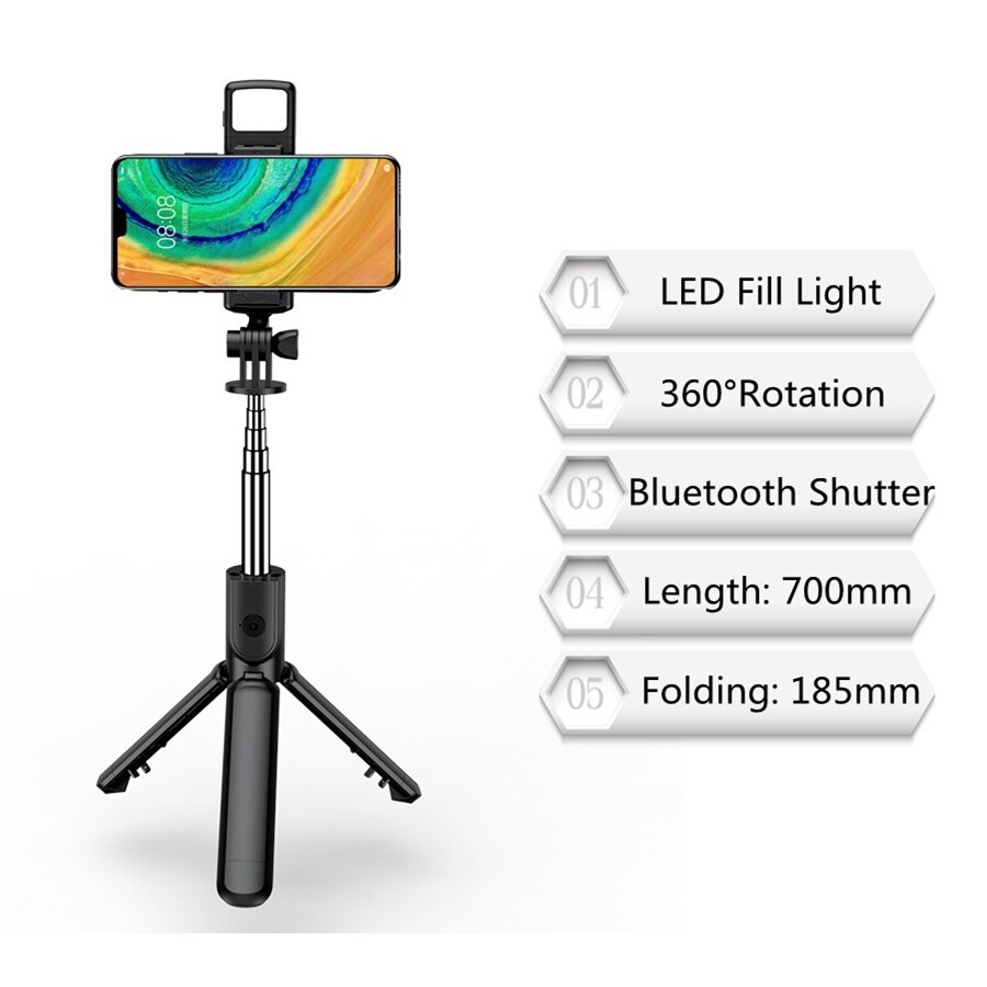 3 In 1 Wireless Selfie Tripod With Fill Light Bluetooth Shutter Remote Control Portable Foldable Monopod For Smart Phone: Default Title