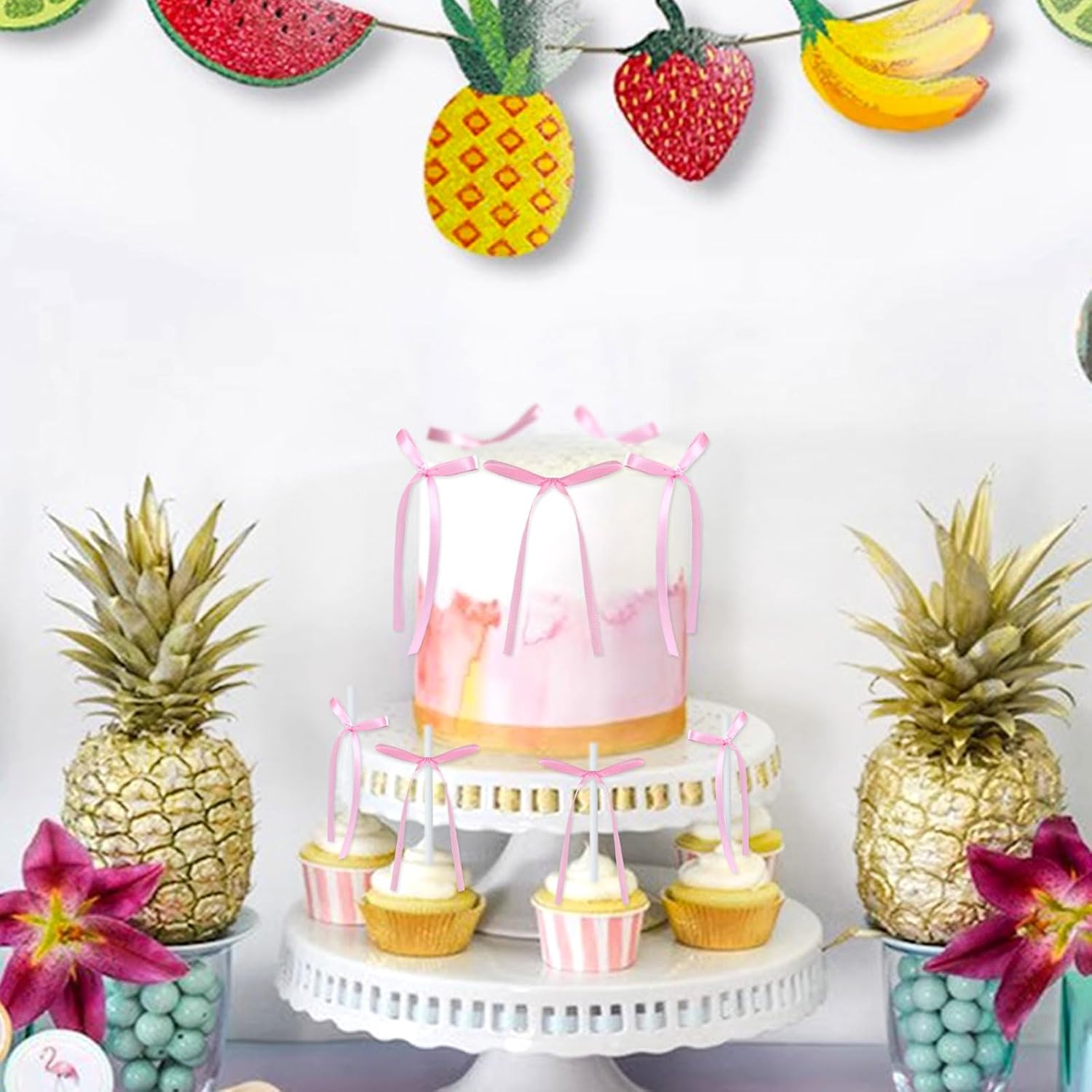 10-50 Uds. Adorno para tarta con lazo, cintas con lazo para cumpleaños, decoraciones para con lazo coqueta, selecciones de postre para pastel nupcial, bebé, niña y niño