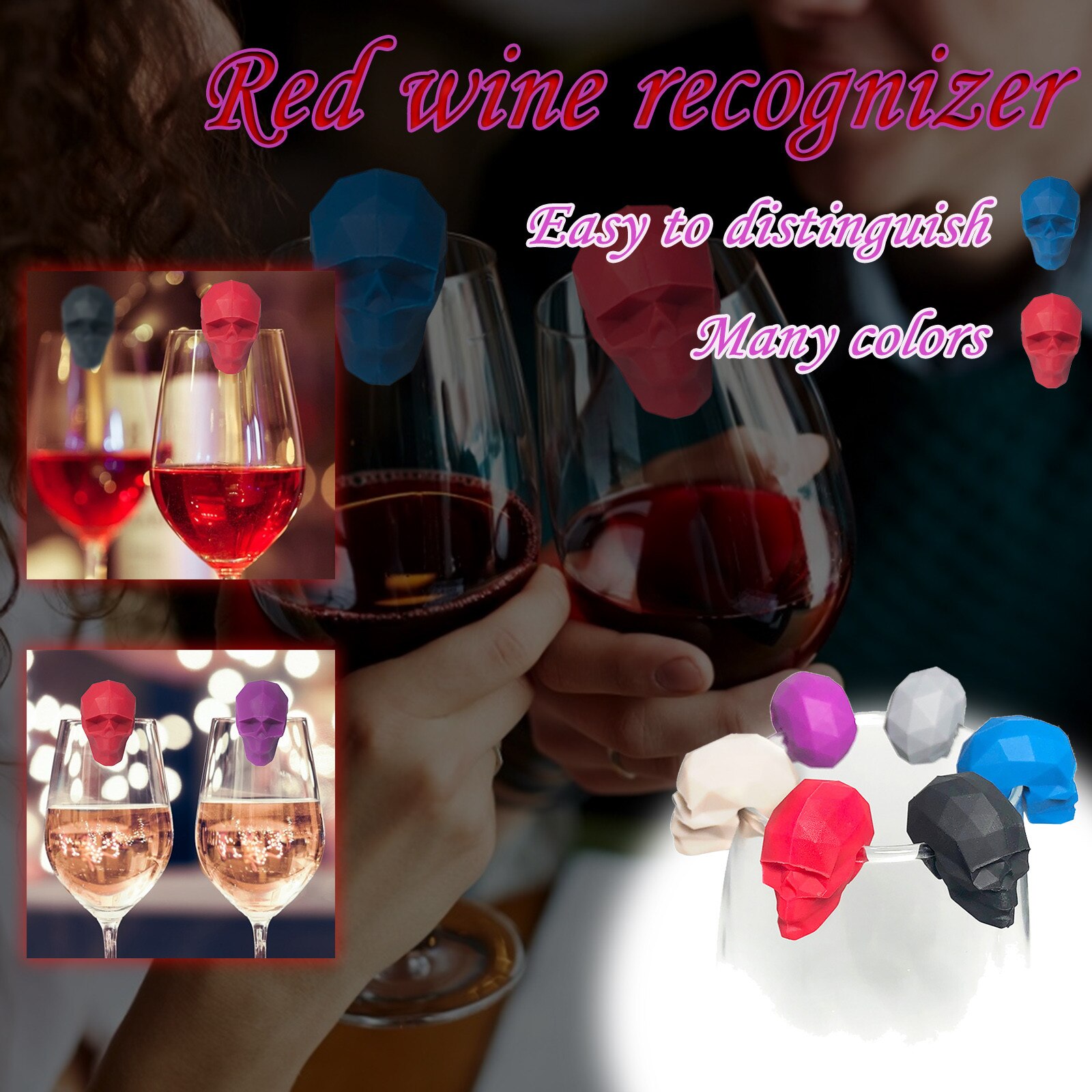 Silicone Wine Glass Identifier Identifier Marker Wine Glass Label Red Wine Identifier for Cocktails Drinking Cup Sign #PY10
