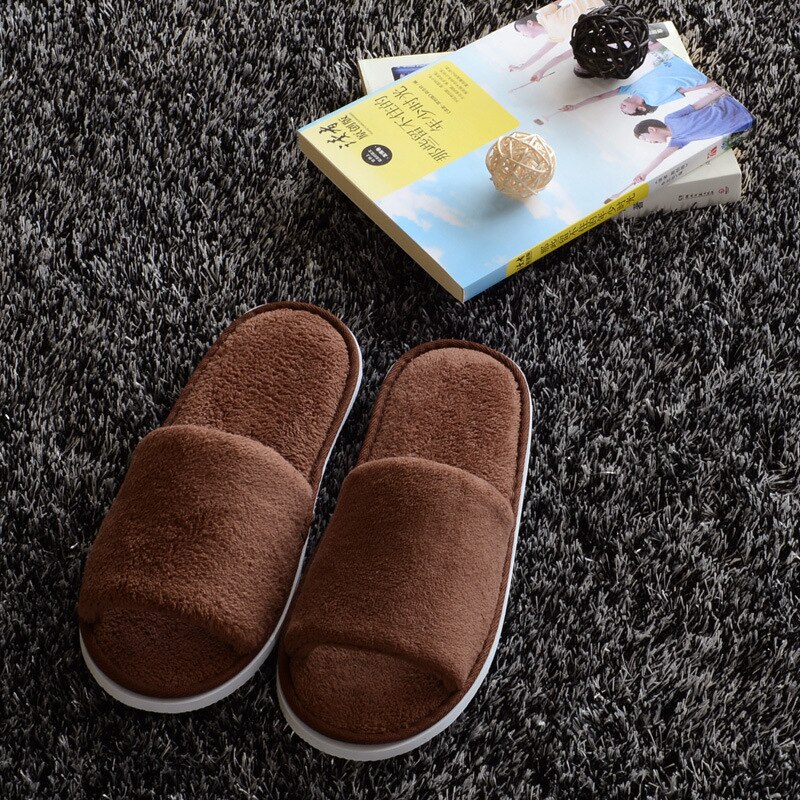 Eenvoudige unisex slippers hotel reizen spa draagbare slippers wegwerp thuis gast binnen katoenen stoffen slippers: Chocolade