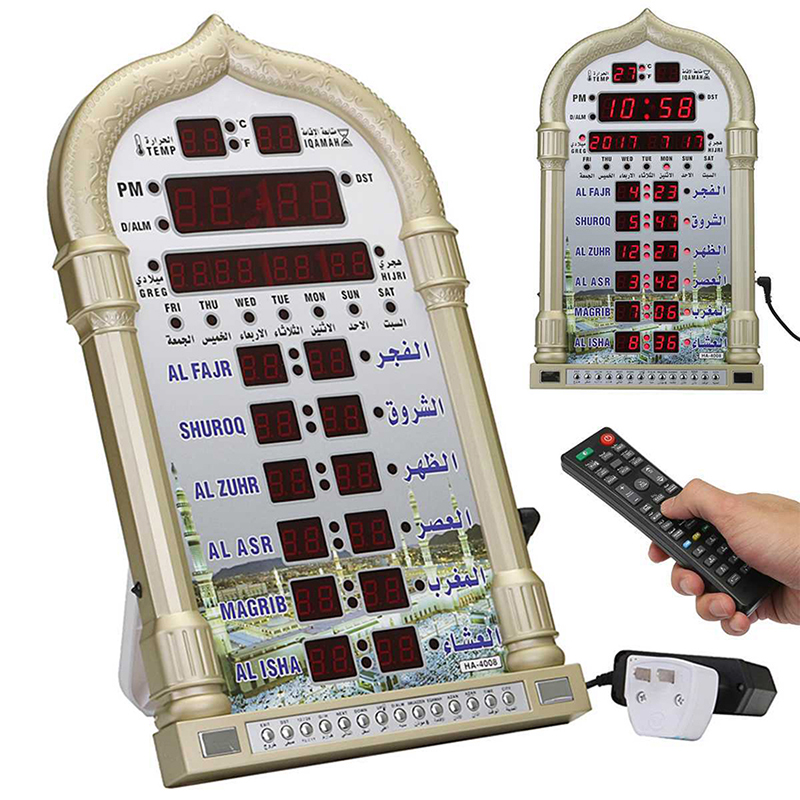 Azan Gebed Nimaz Klok Led Gebed Klok Met Afstandsbediening, Adapter, Wandklok, lezen Thuis/Kantoor/Moskee Digitale Azan Klok