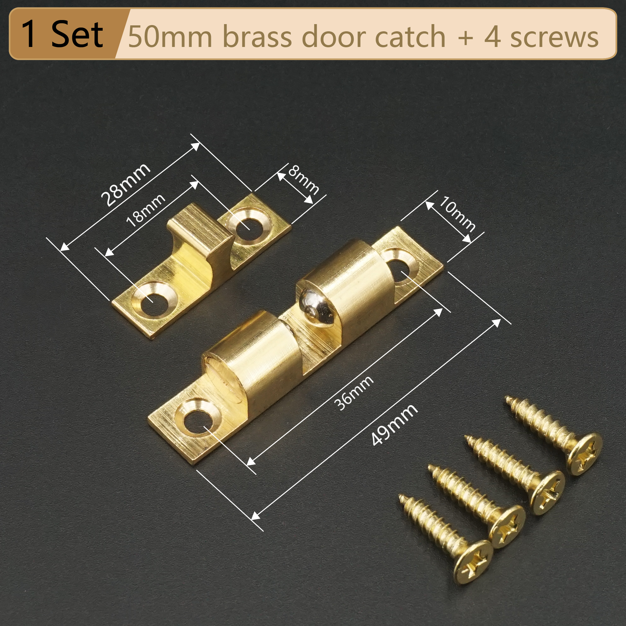 Cabinet Door Catch Solid Brass Adjustable Spring Ball Latch Furniture Door Closer with Free Screws 40mm/50mm/60mm/70mm: Chrome
