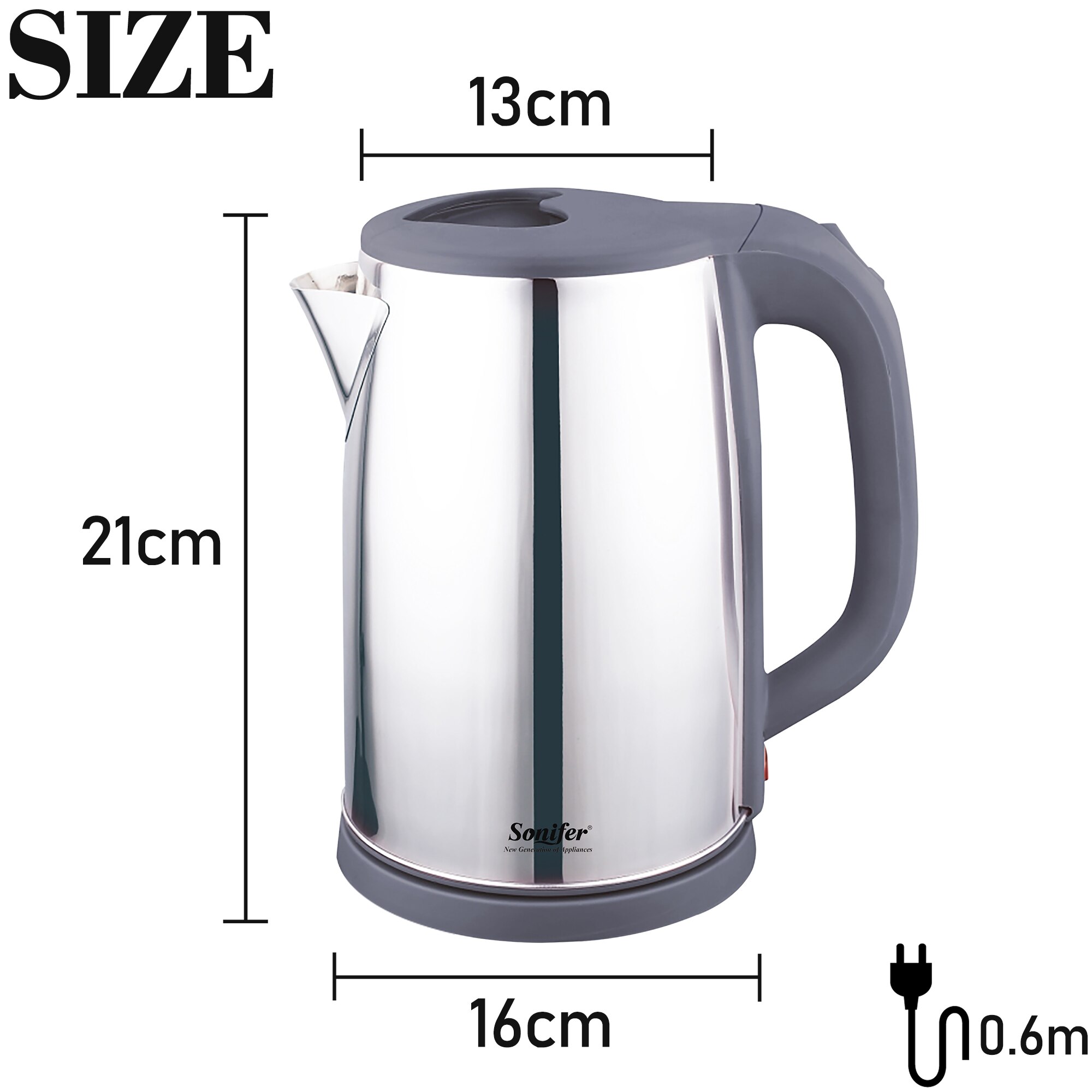 2L Electric Kettle Stainless Steel Kettle Cordless 1500W Household Kitchen Fast Heating Boiling Teapot Pot 220V Sonifer