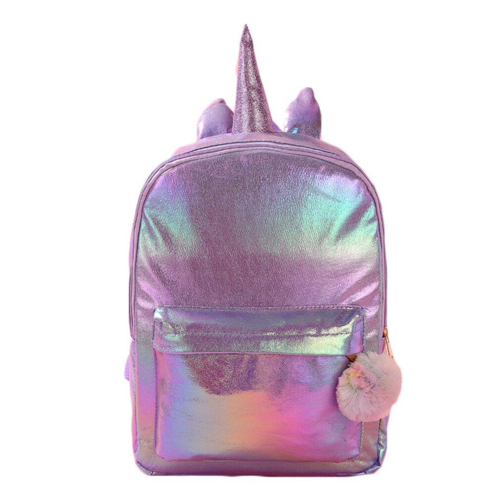 Elegante Mochila Unicórnio Moda Portátil Ombro Saco Saco De Armazenamento Colorido Brilhante Mochila para Meninas Da Escola: Light Purple