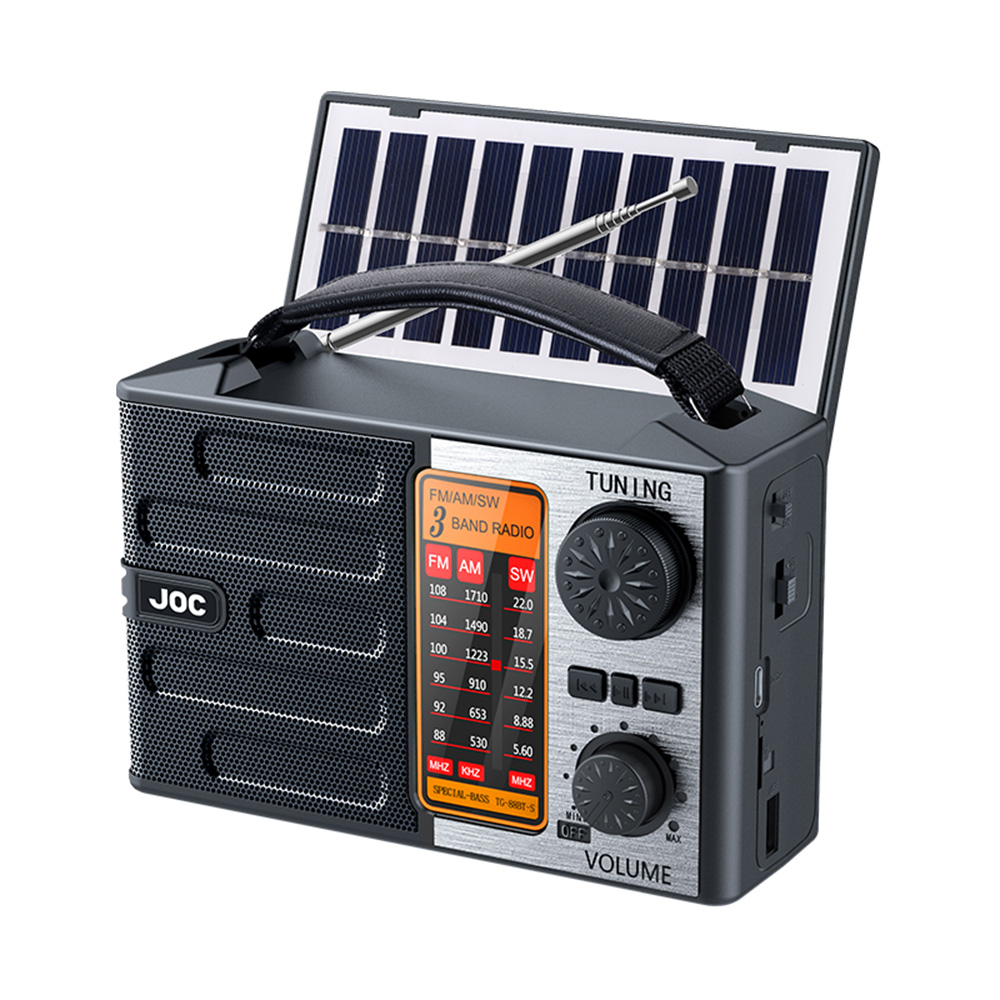 Portable FM AM SW Radio Rechargeable Outdoor Solar Full Band High Sensitivity Radio Receiver with LED Lighting Bluetooth Speaker: black