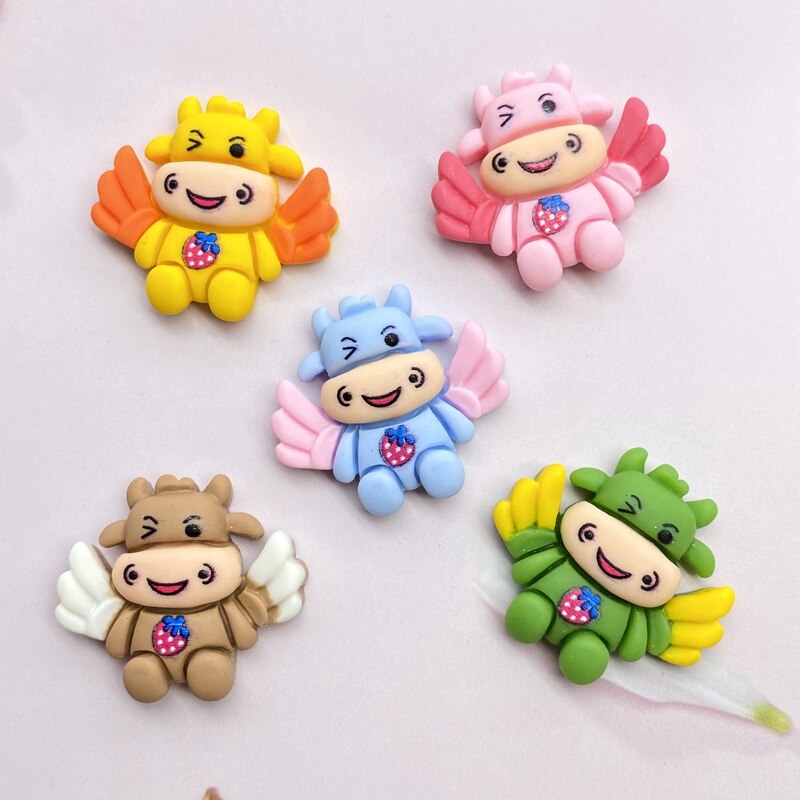 10Pcs Kawaii Leuke Mini Koeien Met Vleugels Flat Terug Cabochons Scrapbooking Diy Sieraden Craft Decoratie Accessoires F07: Mixed