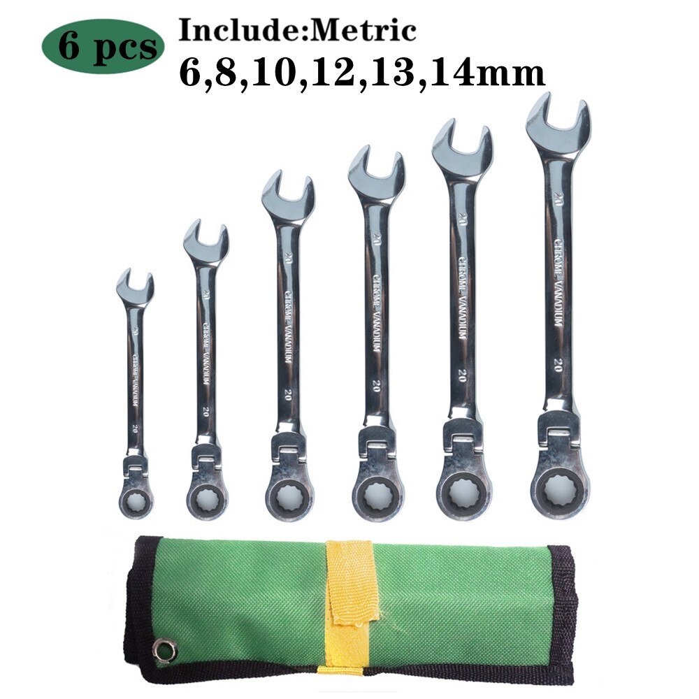 WOZOBUY Ratchet Metric Wrench Set with Movable Head, Socket Wrench and Gear Ring Torque Key Wrench Set Car Repair Tool: 6 pcs(6-14mm)