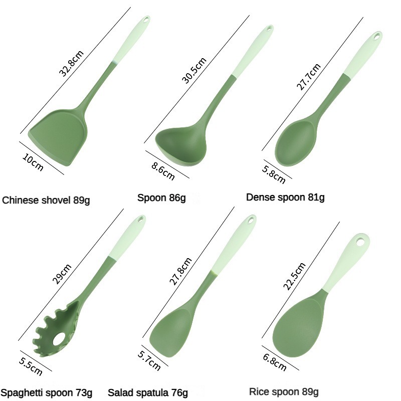 6-delige siliconen keukengereiset: Chinese spatel, soeplepel, gleufdraaier, pastellepel, salade- en honingschrapers voor Non-S