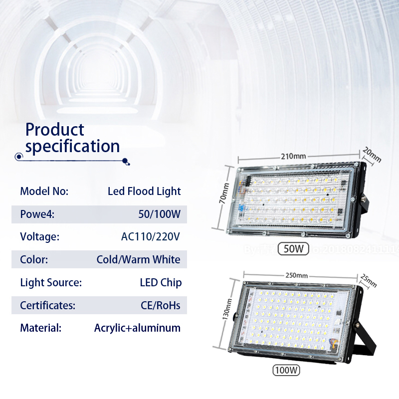 LED Flood Light IP65 Waterproof AC 110V 220V 50W 100W Outdoor Garden Projector Lighting Spotlight Wall Lamps Floodlights