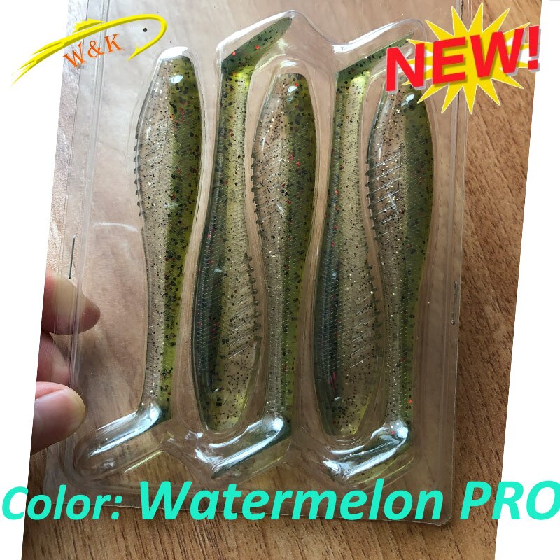 WK-leurre souple de type poisson nageur disponible en deux couleurs, appât artificiel idéal pour la pêche en eau douce, à l'alose, 4.1 pouces, 10.5cm, lot de 5 unités par lot: Watermelon Pro