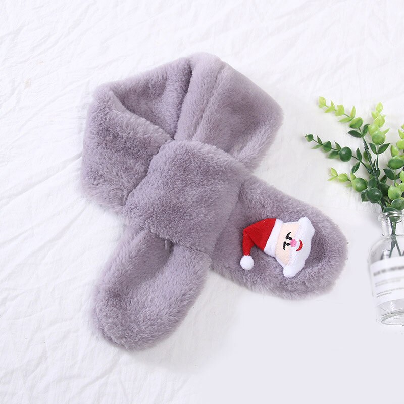Carftoon Children Scarf Autumn Winter Keep Warm Plush Kids Neckerchief Child Kids Fur Scarf: grey