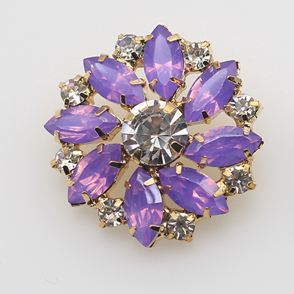 Boutons en résine de protéine cristal strass 28mm, 5 pièces, bouton à tige de fleur bricolage métal couture accessoires décoratifs pour vêtements: Gold-Purple