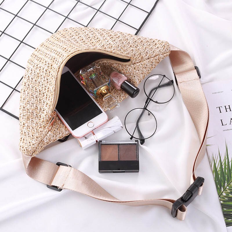 Rieten heuptas voor dames, handgemaakt van rotan, zomer strandtas, heuptas voor meisjes, borsttas, portemonnee, kaki