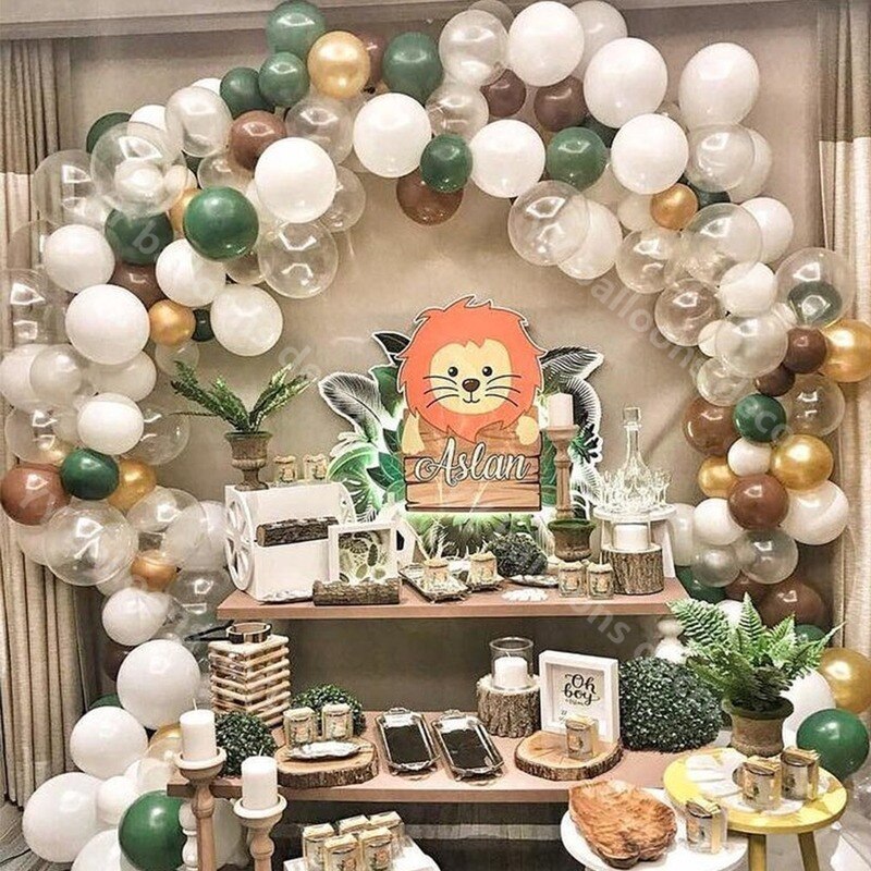 DIY Retro Green SKIN Balloon Garland Jungle Animals Balon Animals Birthday Ballon 1st Birthday Baloon Happy Birthday Party Decor