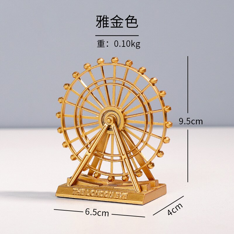 European Style Retro Zinc Alloy Ferris Wheel Model Home Furnishings Rotating Metal Decorative Ferris Wheel Ornaments: Ya golden