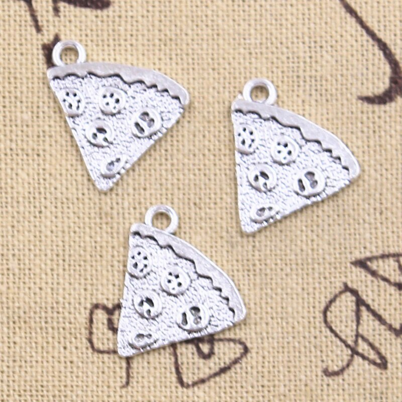 12pcs Charms food pizza cate 19x19mm Antique Silver Color Pendants Making DIY Handmade Tibetan Finding Jewelry