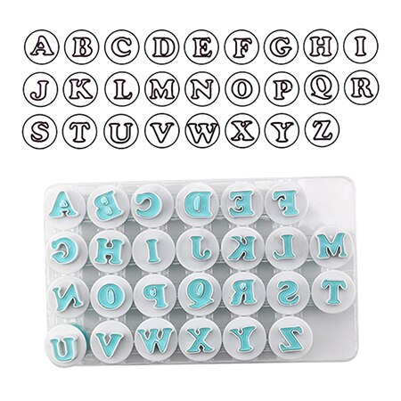 26 pcs plastic Push Fondant cookie cutter Mini Upper & Kleine Letters DIY Cake pops pastry bakvorm Cake Decorating gereedschap: uppercase letter