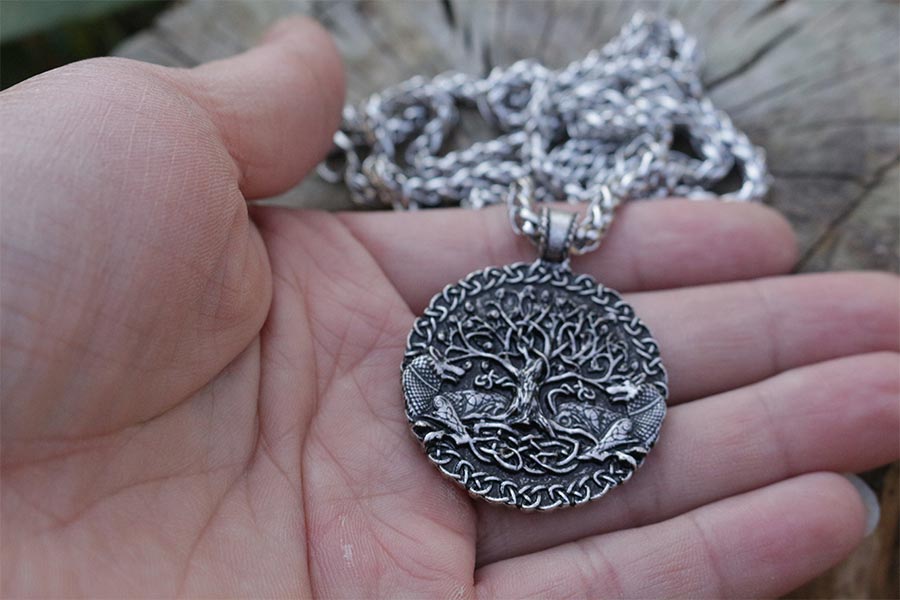 Lanseis 1 stks Twee wolven sigil opdracht Celt wolf hanger twee wolven levensboom en wereld boom sieraden viking mannen ketting