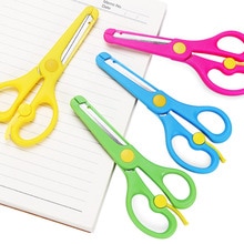 1PC Safety Sleeve Stainless Steel Scissors Safe Student Spring Scissor Children Paper Scissors Cutting Stationery Supplies