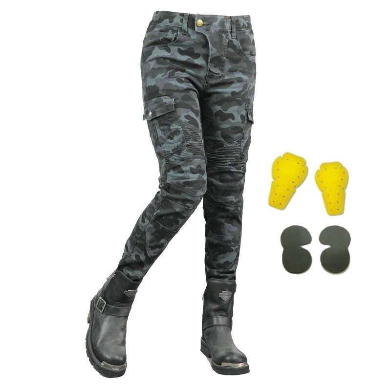 Volero Female Motorcycle Camouflage Riding Pants Locomotive Sports Leisure Straight Protective Jeans Cycling Trousers For Girls: pants N ypads / 25