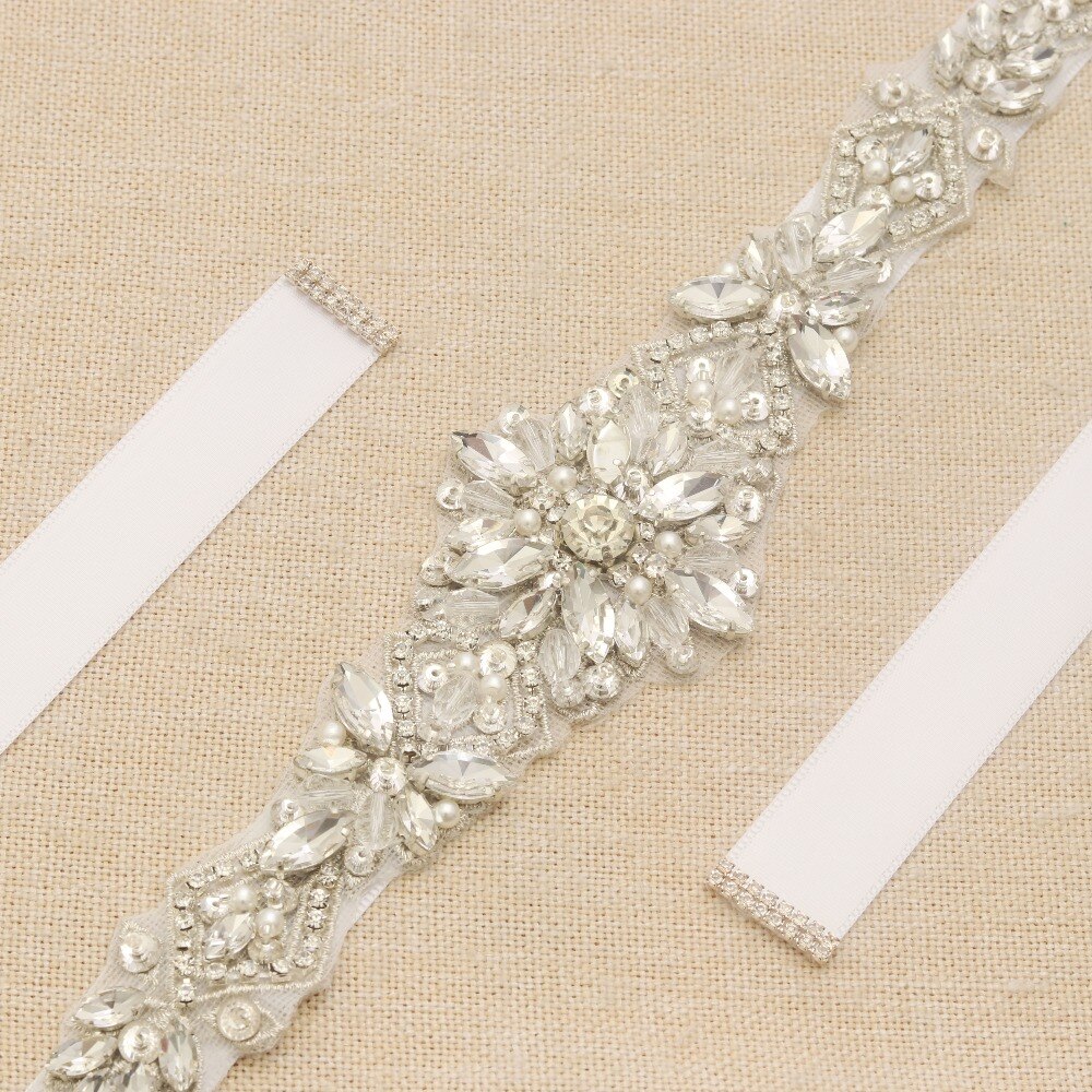 Bruids Riem Zilveren Diamanten Bruiloft Riem Strass Bruids Sjerp Kristal Parels Bruidsmeisje Riemen Voor Trouwjurk JK935