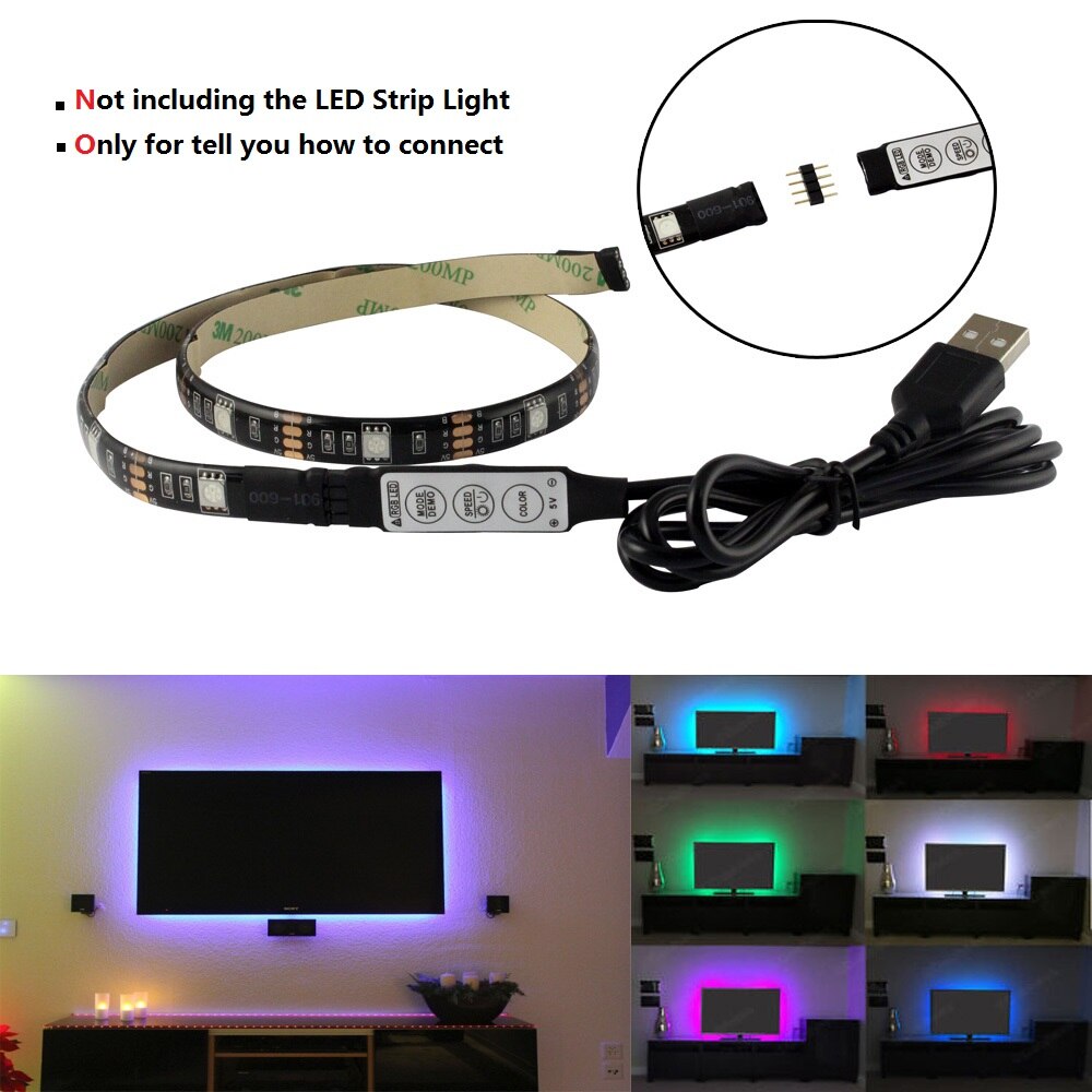 Controlador RGB de 0,5 m y 1m, de 5V Cable conector USB, atenuador de línea de 4 pines, tira de 3 teclas para luces LED RGB de 5V 5050 2835, cinta de luz de fondo de TV