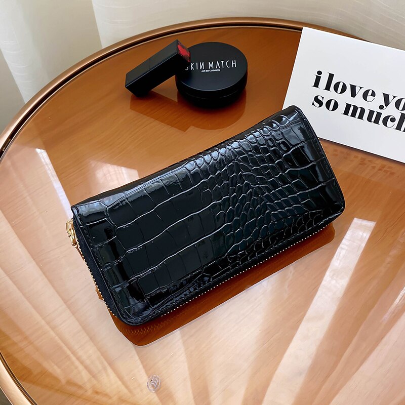 Portefeuille Long pour la des femmes motif Crocodile sac à main avec fermeture éclair sacs à main en cuir PU porte-monnaie porte-carte
