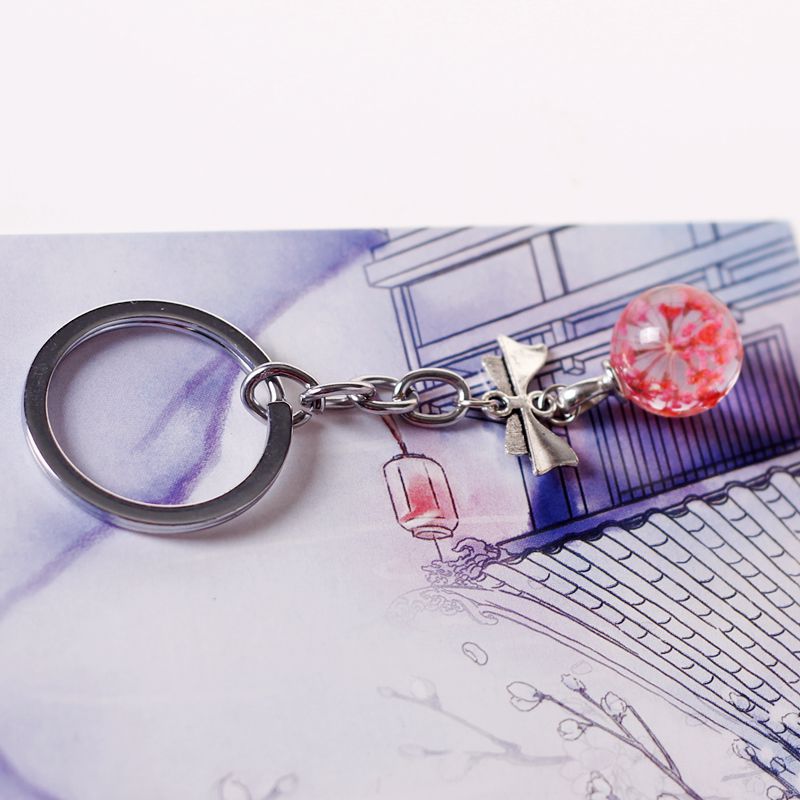 Ethnische Stil Einfache Schöne Getrocknete Blumen Glas Ball Legierung Bogen Anhänger Keychain Süße Mädchen frauen Schlüssel Tasche Zubehör: 7