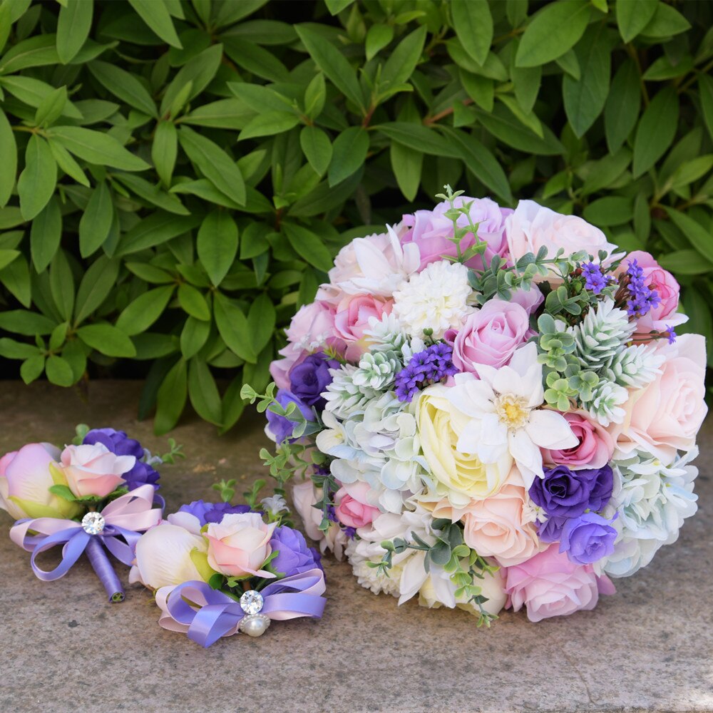 Bridal Silk Wedding Flowers Garden Bouquet Home Decor Flowers Bridesmaid Bouquets Roses Hydrangea Bridal Bouquet 3 Size de noiva: Size S 3PCs SET
