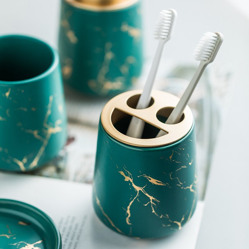 Keramik badeværelse suite tandbørste kop tandbørste holder bakke sæbe fad gurgle kop 4- stykke sæt husholdningsartikler