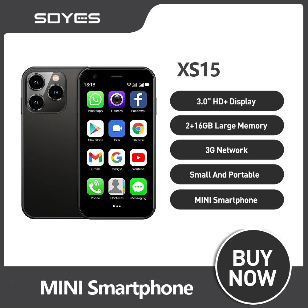 SOYES XS15 Piccolo telefono ultrasottile da 3,0 pollici 2 GB + 16 GB Android 8.1 Dual SIM Standby 3G Mini Smartphone 1000 mAh Wifi GPS Telefono cellulare