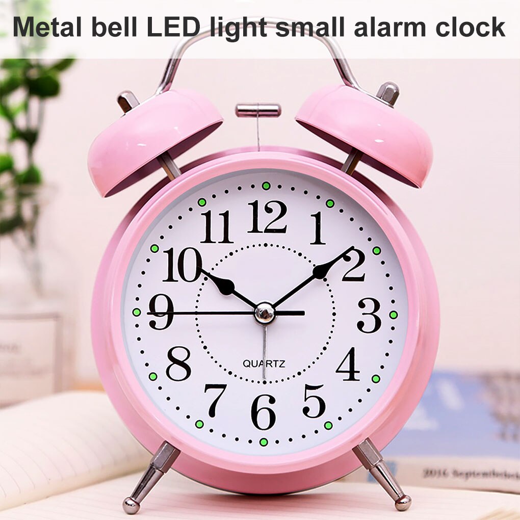 Reloj despertador Retro de doble campana, reloj de escritorio de Metal, analógico, luz nocturna silenciosa para el hogar y la Oficina, relojes electrónicos de escritorio