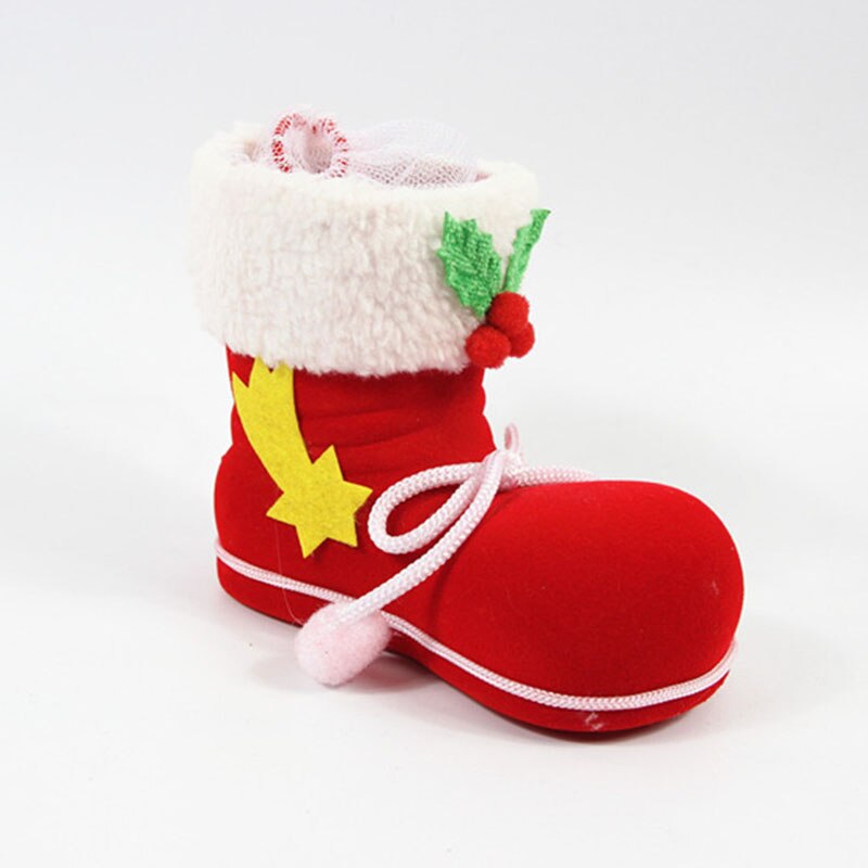 4 størrelser jul candy støvler julemanden flocking støvler strømper dekorative slik boks hjem dekoration forsyninger: M