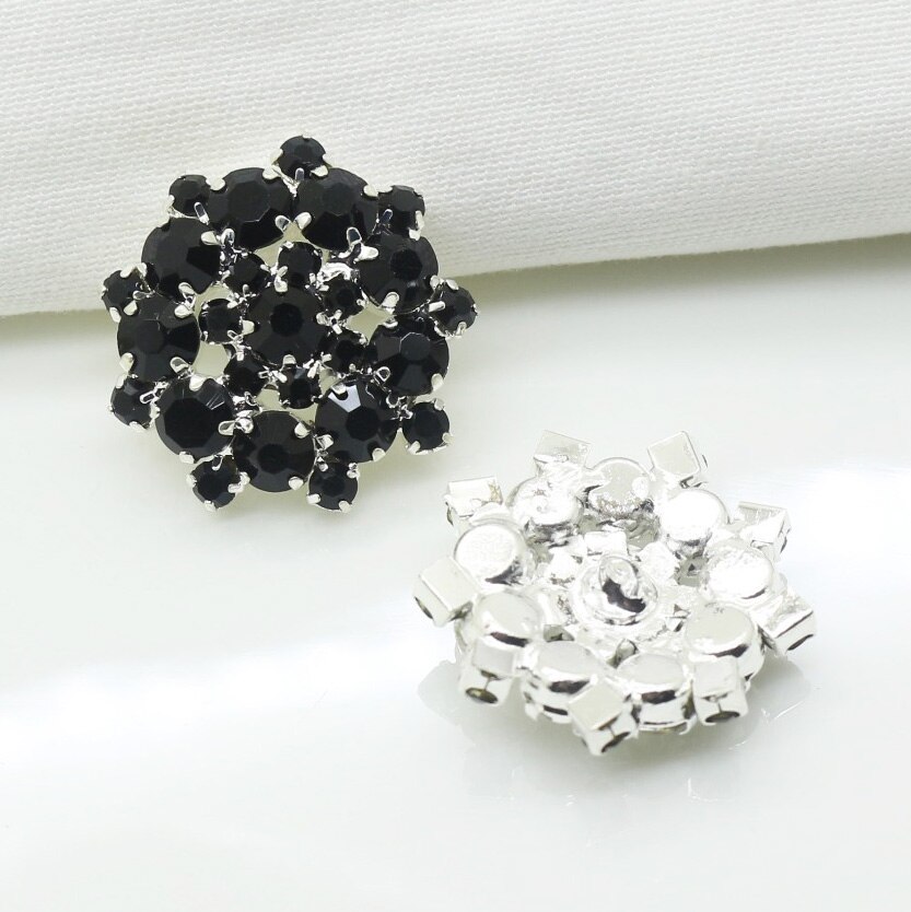 10 st/lot 22mm silver metallknappar diamant strass knapp diy för bröllop dekoration sömnad kläder knappar: Svart