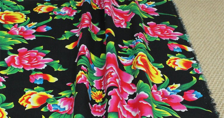 100% baumwolle verrotten SCHWARZ GRÜN BLAU Ethnische Chinesischen Traditionellen Pony Blumen stoffe für DIY Bekleidung Handwerk Tischdecke Kissen Dekor: Schwarz / 100X160CM