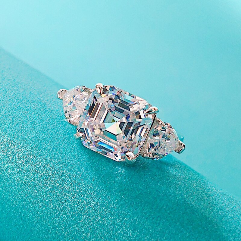 OEVAS solidna 925 srebrna iskrząca 10*10mm Topaz stworzona Moissanite wysokiej węgla obrączki z diamentami Party Fine Jewelry: 8 / WHITE