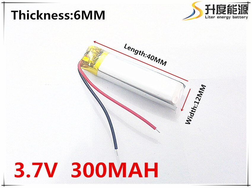 3.7 V 601240 lithium-ion polymère batterie 300 mah véhicule enregistreur de données LED haut-parleurs