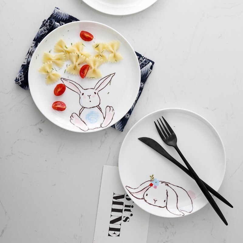 Kanin keramisk morgenmadstallerken dessert kage skive ben porcelæn 8 tommer skive sød tallerken middagsfad rund tegneserie