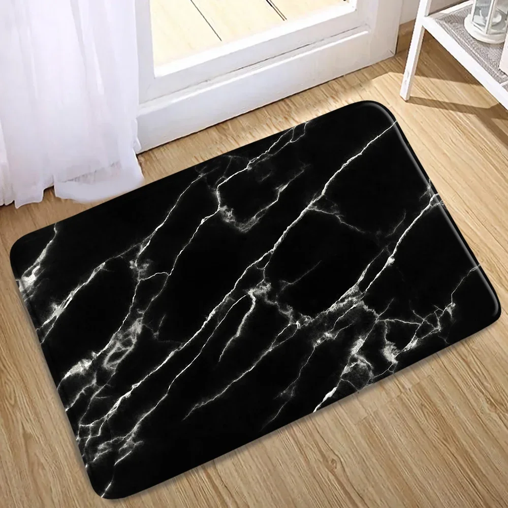 Abstract Black White Marble Bath Mat Set Geometric Texture Modern Carpet Home Bathroom Decor Non-slip Rugs Toilet Cover: Burgundy