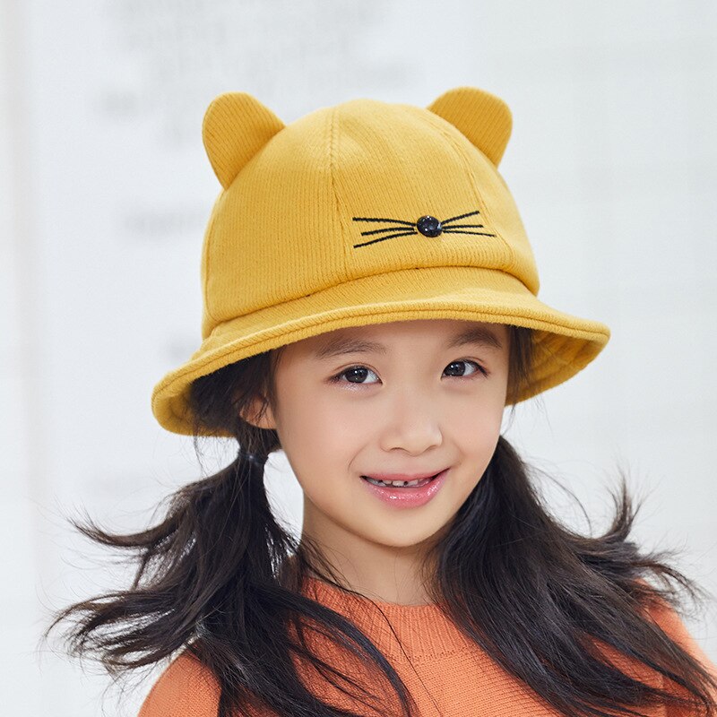 Winter Bucket Sun Hat Cute Outdoor Cat Ear Hats kid Thick Warm Caps Autumn: Yellow