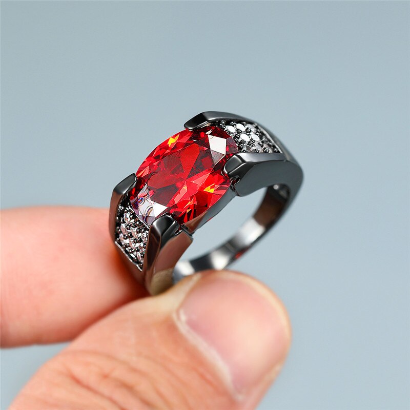 Fascino Maschile Femminile Rosso Anello di Pietra Ovale dell'annata Delle Donne Degli Uomini Oro Nero Da Sposa Anelli di Promessa di Amore solitario Anello di Fidanzamento