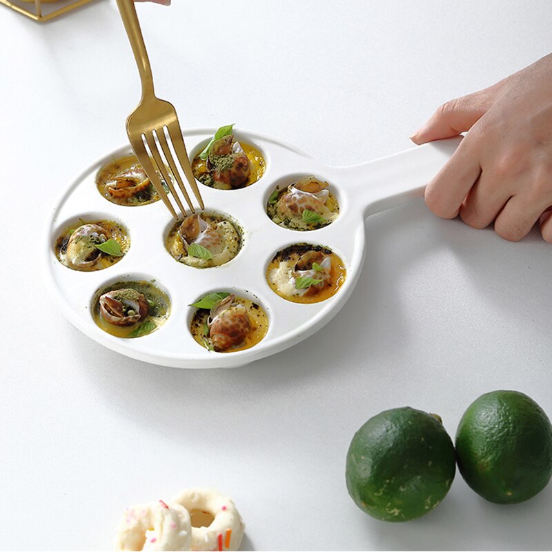 Plaque à Escargot en céramique, avec poignée, outils alimentaires, vaisselle, plateau de cuisson, Gadget de cuisine